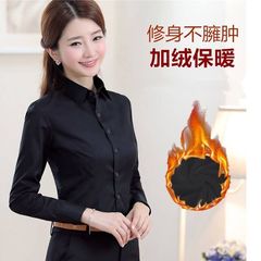 加绒保暖黑色衬衫女长袖2025秋冬职业装宽松大码加厚一体绒白衬衣