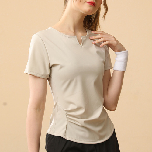 2024 New V-Neck Short Sleeve T-Shirt for Women, Summer Regular Shoulder Fit Slimming Sports Yoga Top, Fitness Quick-Dry Upshirt