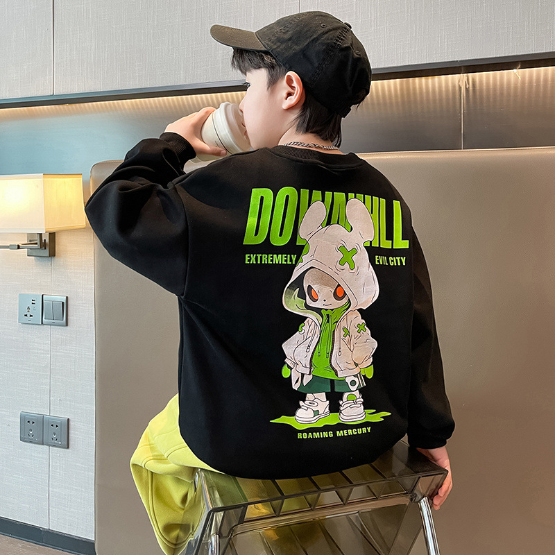 男童衛衣春秋款2024新款兒童春裝上衣中大童裝春季帥氣時髦打底衫