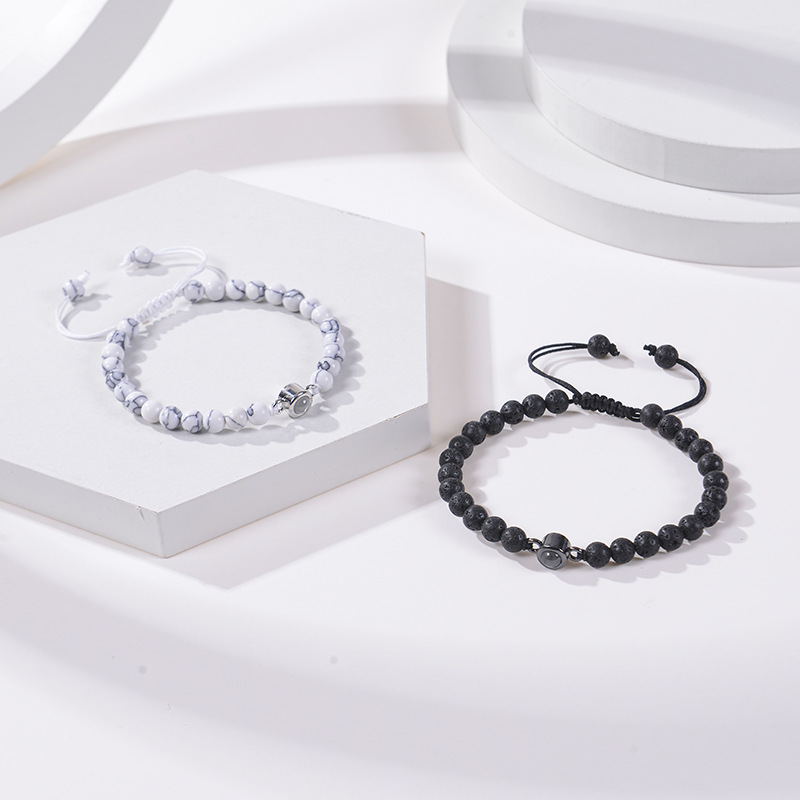 100 Language Projection Beaded Bracelet With Volcanic Stone_voghion.com