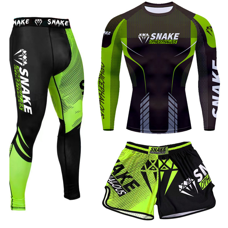 Ufc Venom Tight-Fitting Long-Sleeved Three-Piece Set of Fighting Training Shorts, Muay Thai Boxing Fighting Pants, Men's Sanda Quick-Drying Pants