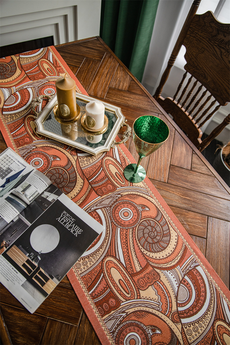 American Retro Jacquard Table Runner With Tassels Ethnic Style_voghion.com
