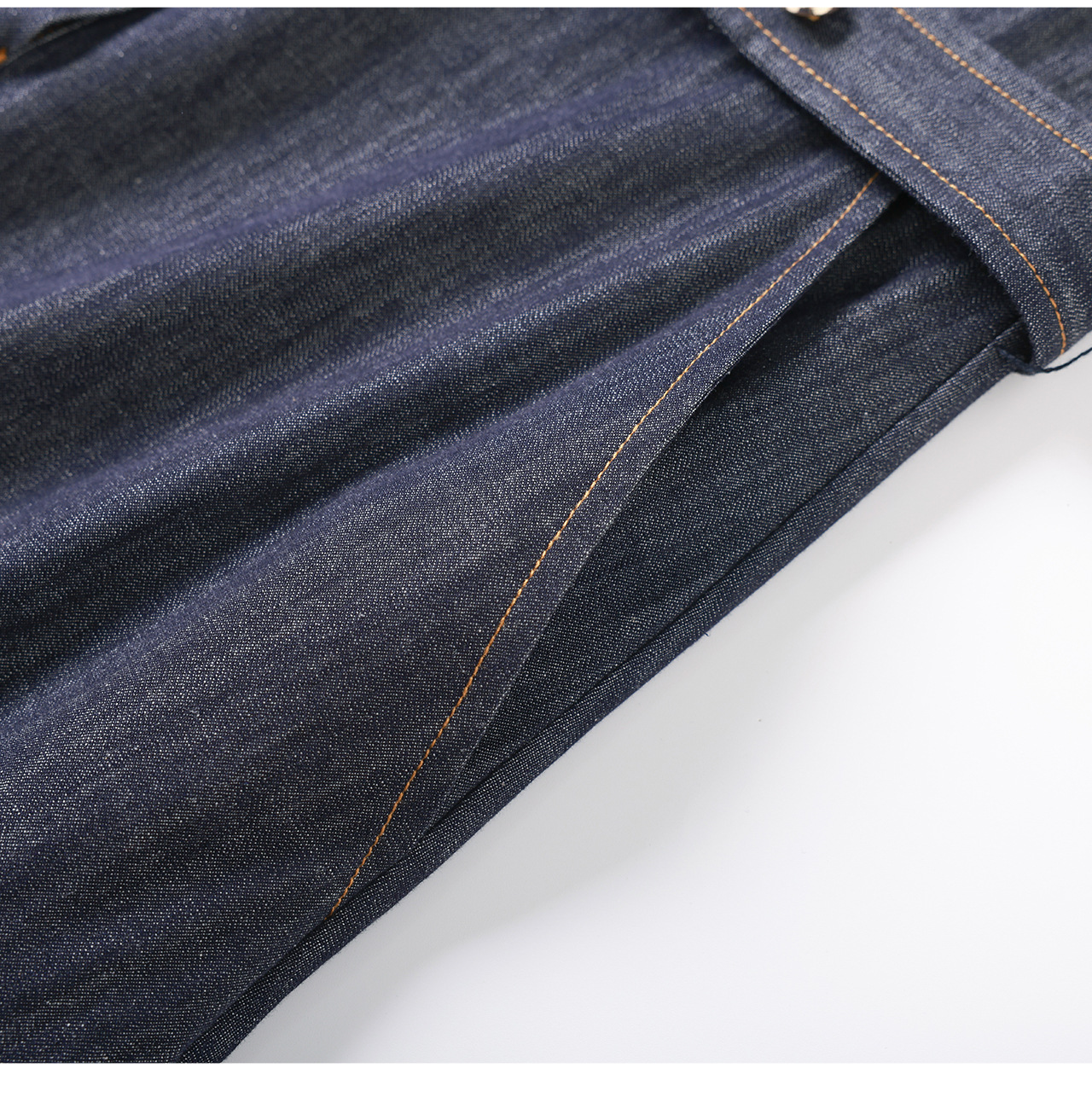 Váy denim nữ cổ ve sành điệu dáng suông midi — xanh đậm chi tiết 19