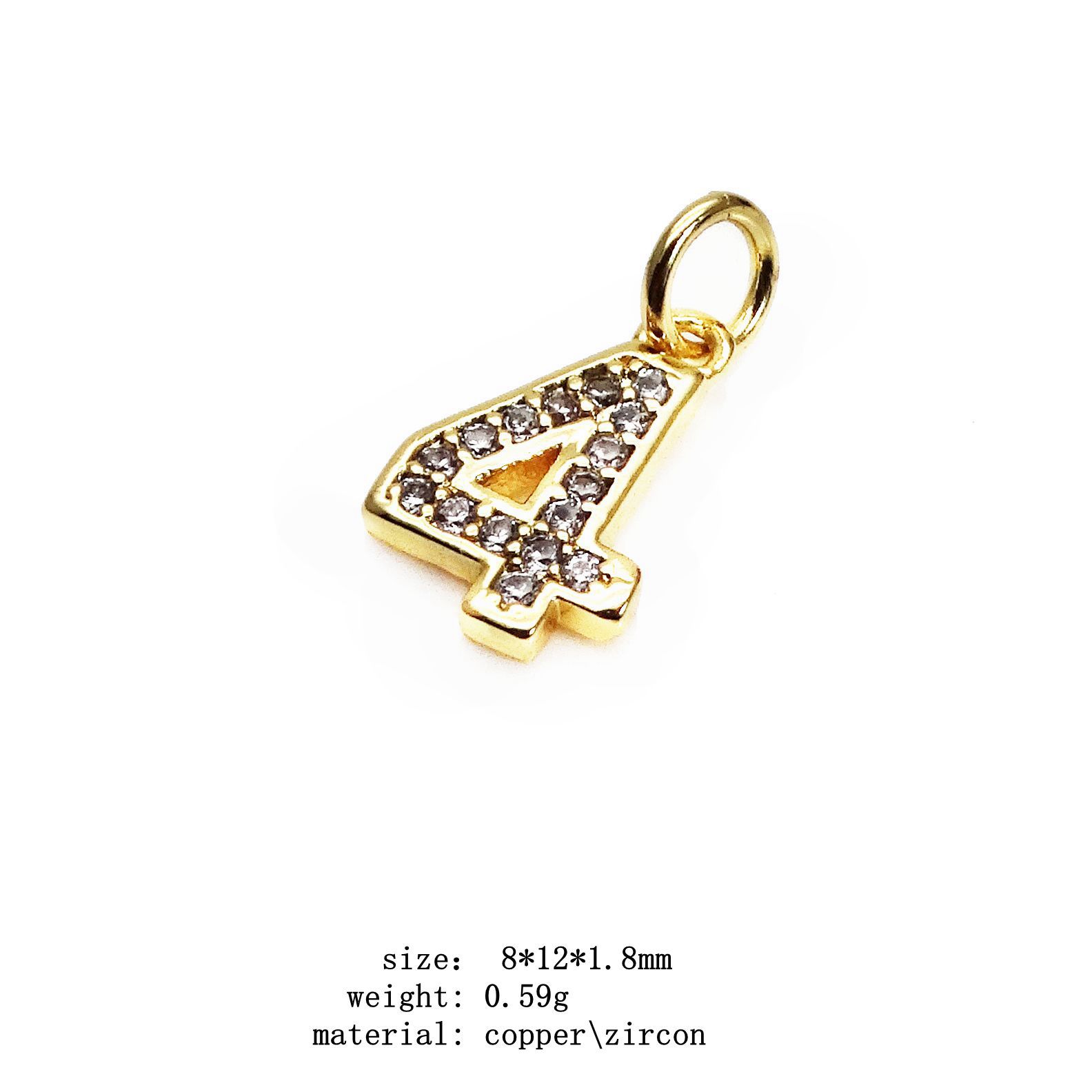 2g Weight Pendant Jewelry Making Type Zircon Inlay Material 1 Piece Quantity Copper Material Number Pattern Inlay Design Simple Style Style 1 Piece Copper Zircon Number Pendant 8