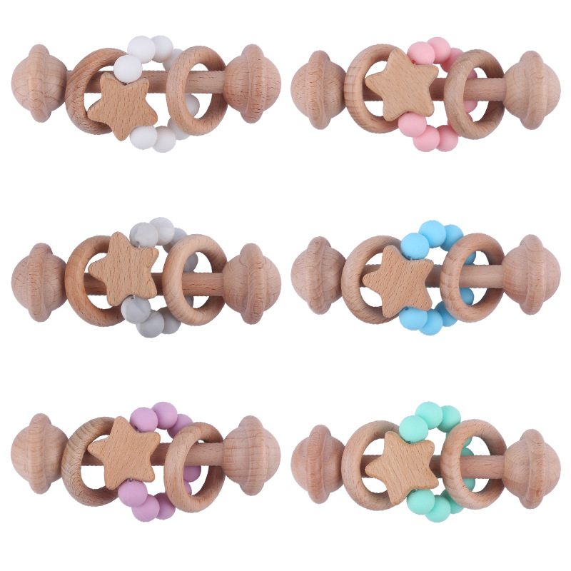 Creativo nuevo juguete para niños mordedor Beech bebé sonajero de mano cuentas de silicona bebé ejercicio interactivo mordedor palo