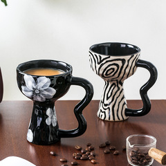 レトロ風高足カップオフィスコーヒーカップ陶磁器高颜値手作りクリエイティブ家庭用屋外デザートアイスクリームカップ