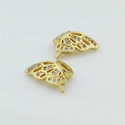 14K Gold-Plated Color-Preserving Butterfly Wings Pair Crystal DIY Accessories Jewelry Spacer Inlaid with Zircon Bracelet Spacer Beads (Zərgərlik ara hissələri) - golden-butterflies-pair