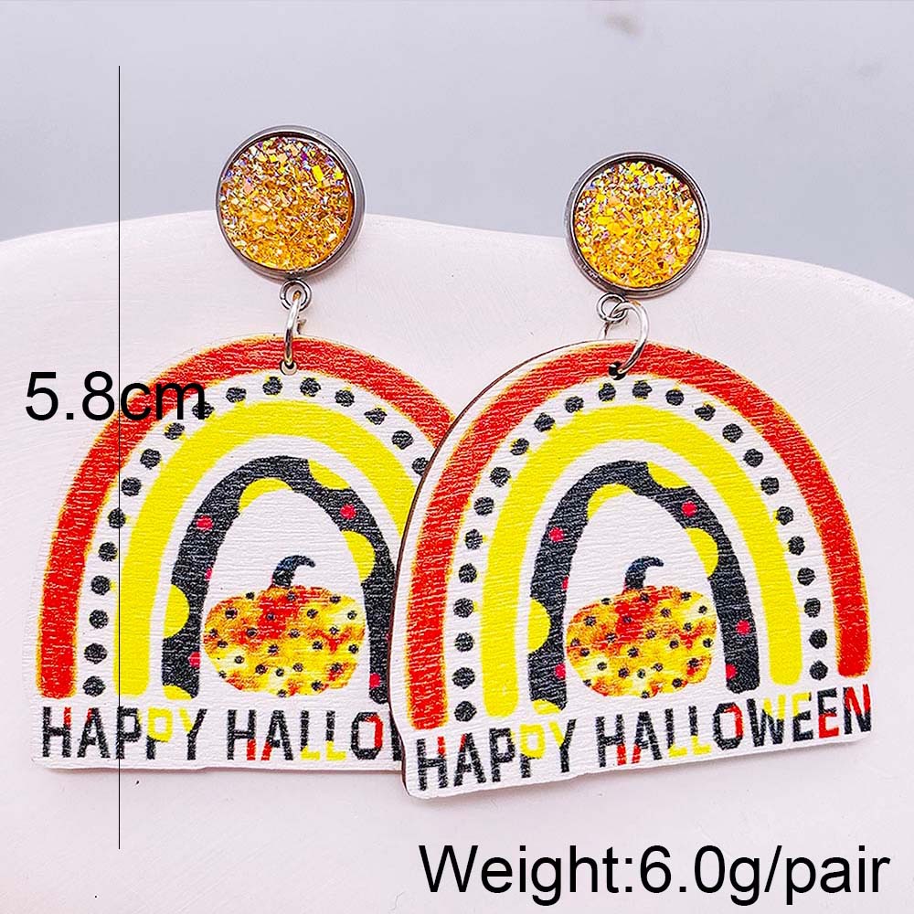 7g Weight Drop Earrings Classification 1 Pair Quantity Daily Occasion Wood Material Halloween Festival Owl, Spider, Skull Pattern Women's Gender Retro, Funny Style 1 Pair Halloween Retro Funny Owl Spider Skull Wood Drop Earrings 4