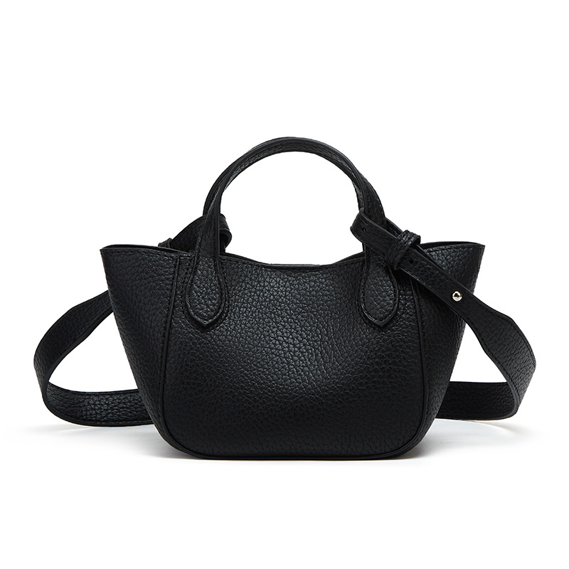 韩国小众软皮水桶包休闲百搭荔枝纹手提菜篮子包女多功能斜跨包包