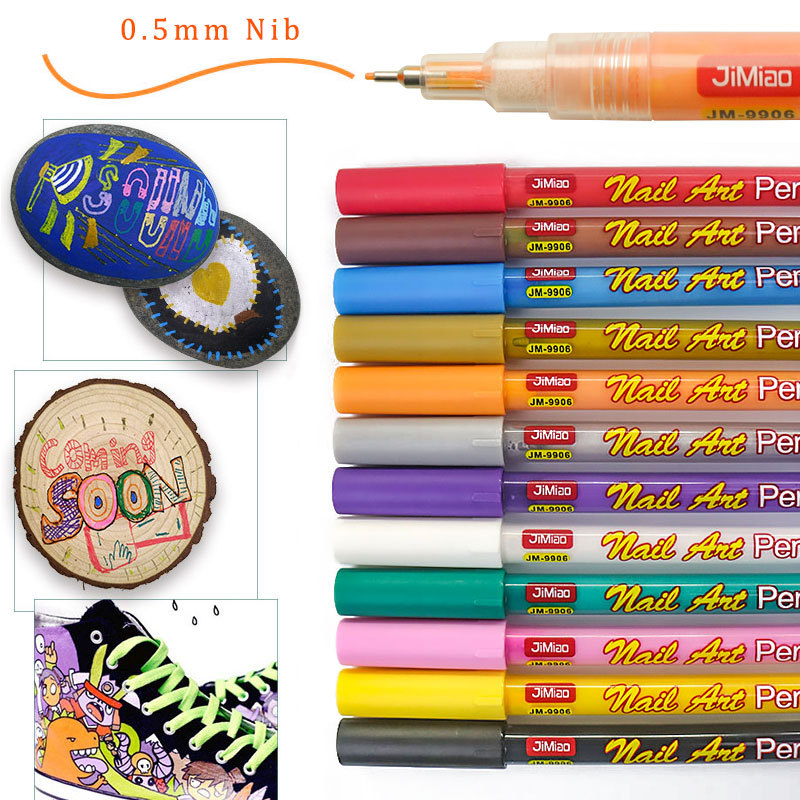 Pluma de arte de uñas de 12 colores pluma de dibujo pintada a mano de bricolaje pluma de pintura de color de celebridad de internet pluma de pintura acrílica caliente transfronteriza pluma de aguja 0,5