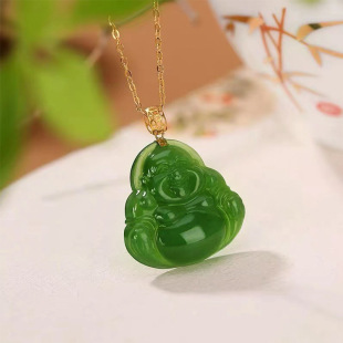 18K Gold Necklace Hetian Jade Maitreya Buddha Pendant Natural Jade Peel High-grade Jade Pendant Female Jade Jade Buddha Buddha Pendant