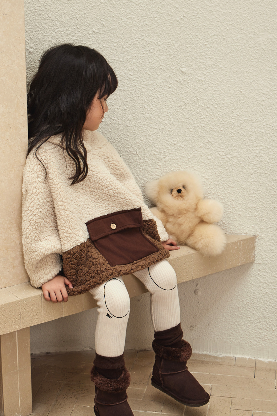 Manteau pull en peluche à bulles 2 couleurs pour fille, vêtement d'hiver pour enfants, lapin mignon, nouvelle collection 2023_voghion.com