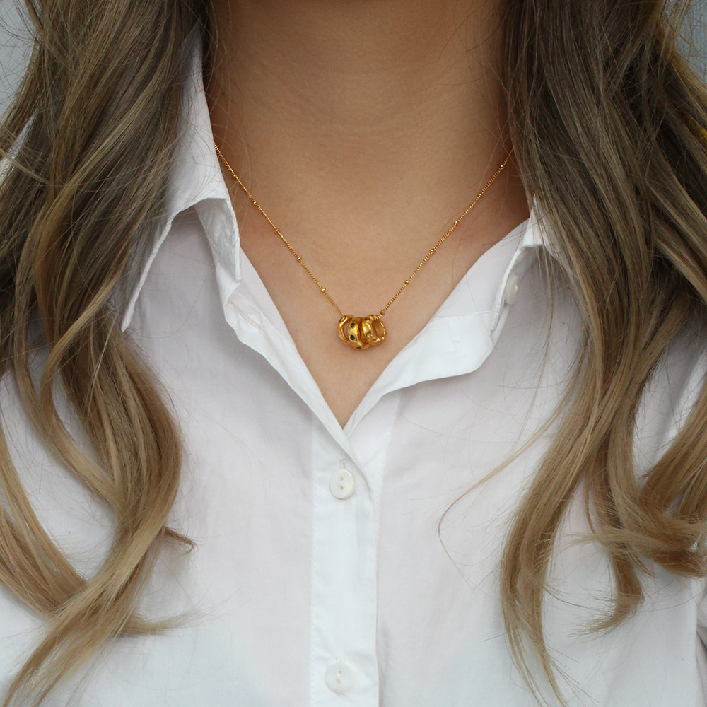 Fashion Geometric Round Stainless Steel Necklace Plating Zircon Stainless Steel Necklaces_colorza_5