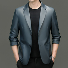 品牌西装领皮单西男士秋季新款时尚休闲皮衣两粒扣百搭外套皮西服