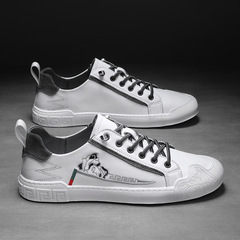 歐洲站軟皮男鞋新款刺繡潮鞋百搭懶人鞋套腳真皮繡花休閒春季板鞋