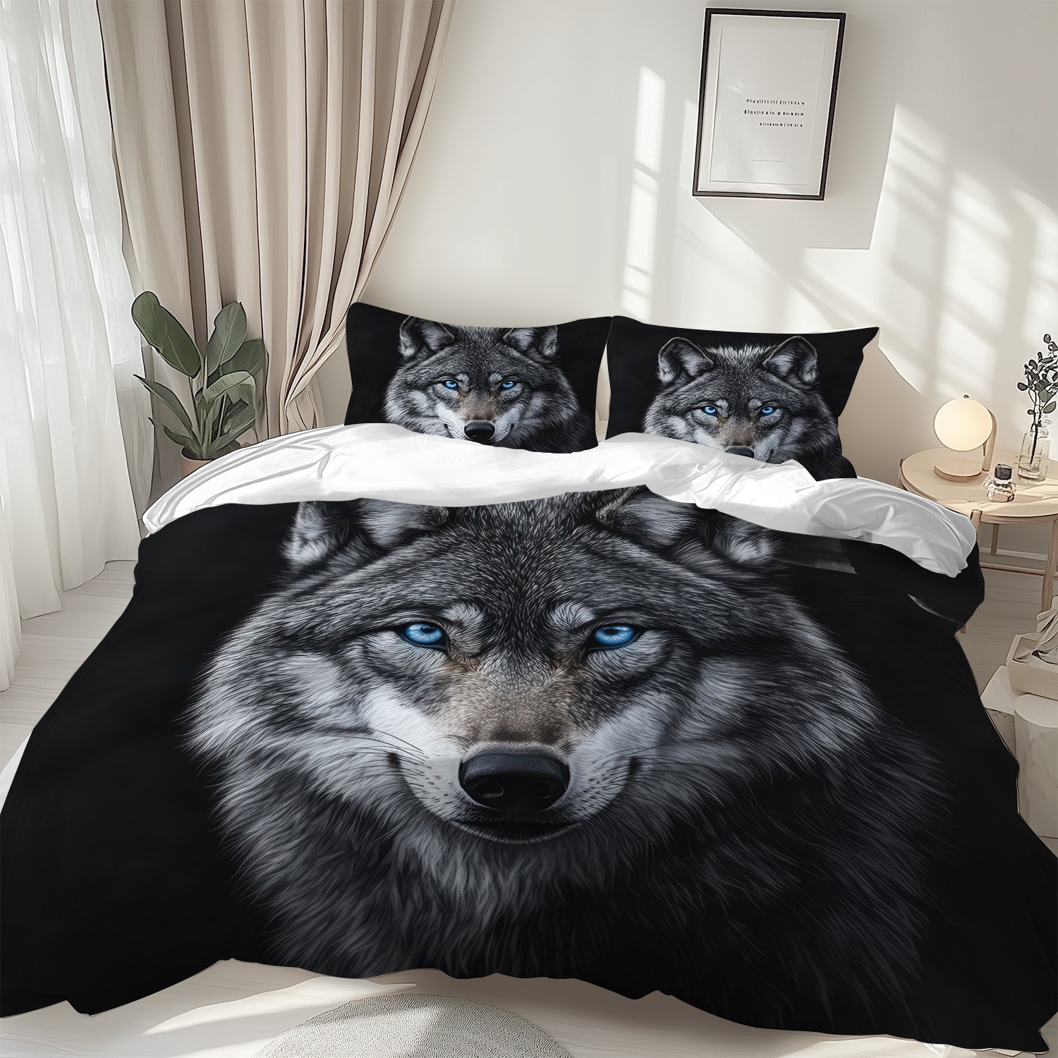 TEMU / JIT transfronterizo impresión digital abrasión edredón kit tridimensional animal lobo blanco estilo textil para el hogar dibujo puede hacer