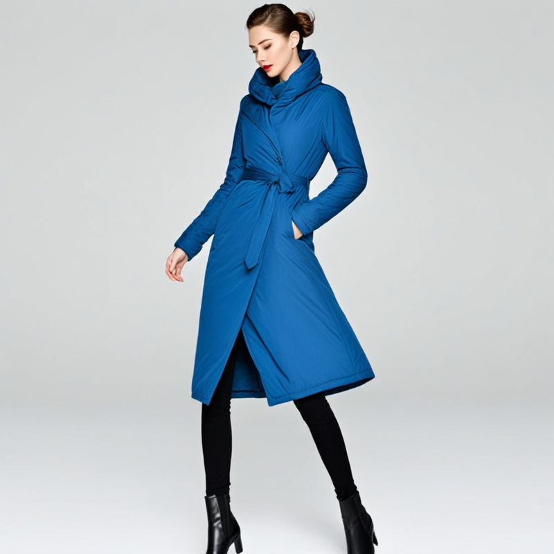 Cross-border new down jacket front double slant long coat hooded waist winter white duck down coat 2024 Cross-border new down jacket front double slant long coat hooded waist winter white duck down coat 2024