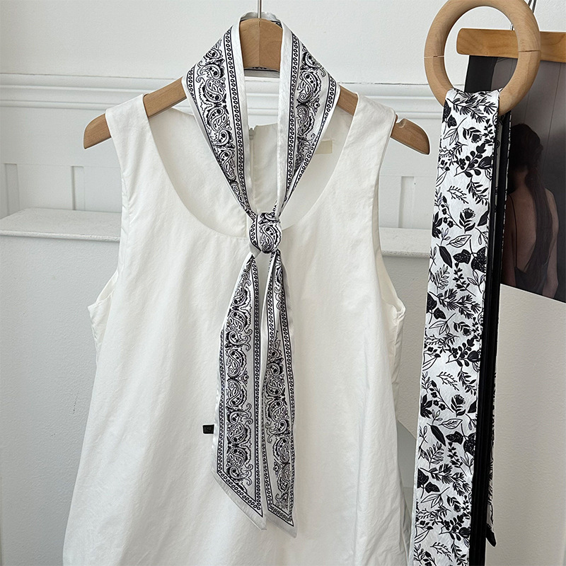 Pañuelo de seda, banda larga, sensación de alta calidad, bufanda pequeña decorativa, bolsa de toalla de seda, envuelta, pañuelo floral, cinta para el cabello, serpentín para el cabello