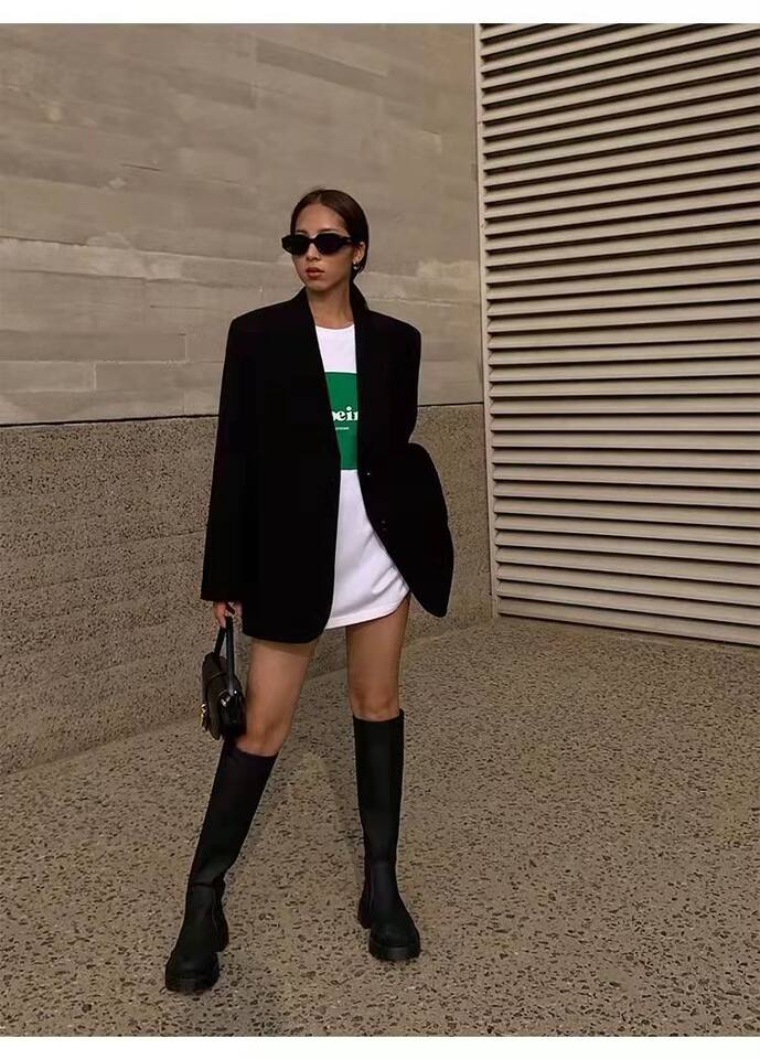 Áo blazer nữ dáng suông cổ vest hai nút tay dài phong cách Hàn Quốc — Màu đen [mẫu chất lượng cao], Nâu, màu xanh đậm, màu xám đậm chi tiết 21