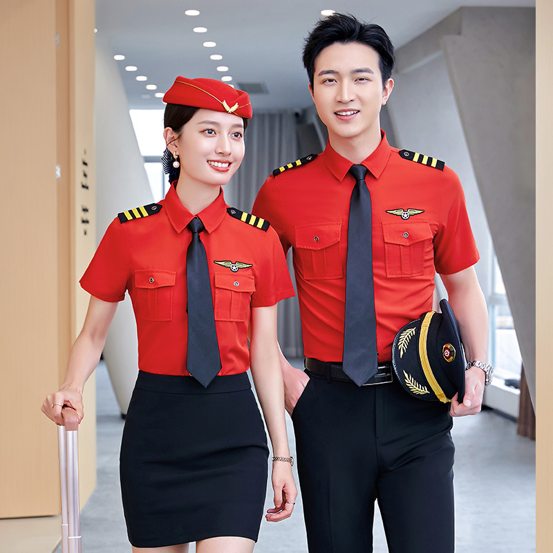 男女モデルktv保安制服スチュワーデス機長シャツ半袖赤管バンド夏軍鼓公演服装