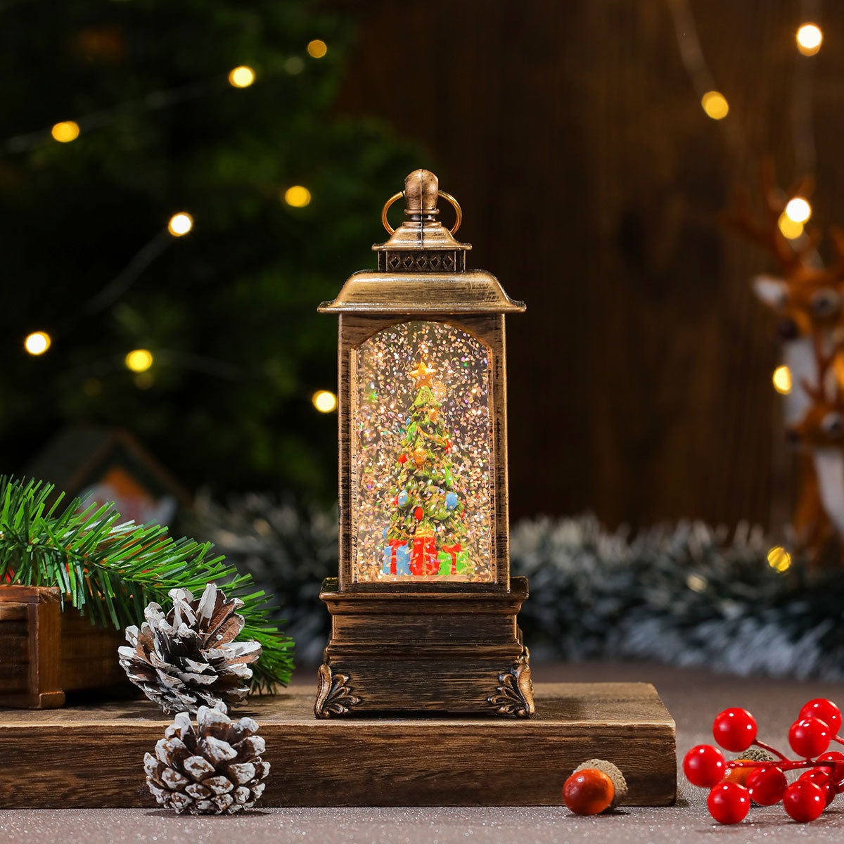 Nueva música de Navidad nieve inyección de agua TV lámpara de noche lámpara de aceite lámpara de caballo decoración de regalos image 36