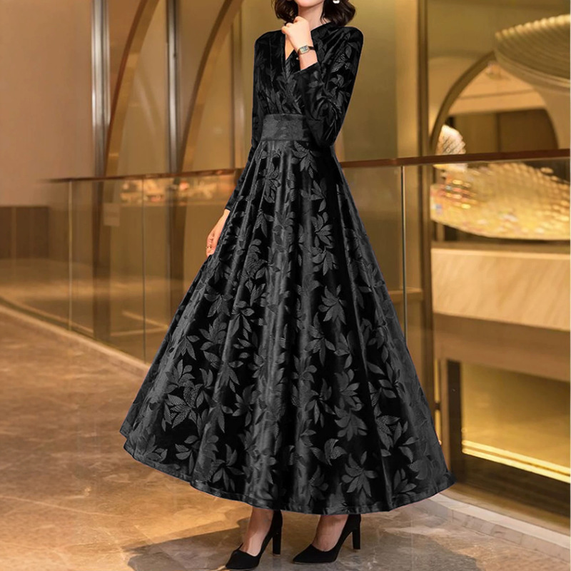 Cross-border 2026 Autumn/Winter New Amazon Foreign Trade European and American Style Elegant Evening Gown Long Dress Velvet Dress for Women Cross-border 2026 Autumn/Winter New Amazon Foreign Trade European and American Style Elegant Evening Gown Long Dress Velvet Dress for Women