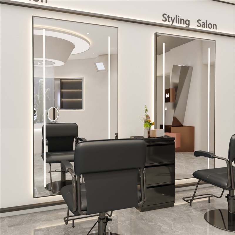 Square Internet-famous Barber Shop Mirror Table Hairdressing Shop Mirror with Lamp Perm Dyeing Mirror Single-sided Double-sided Floor Mirror for Hair Salon