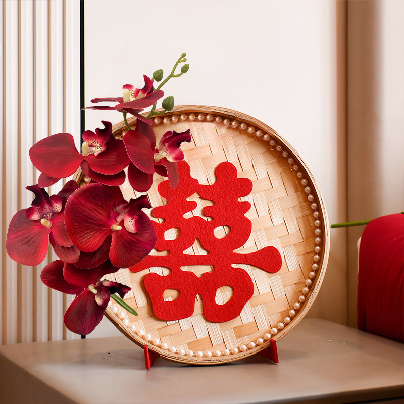 Decoración de escritorio de boda, diseño creativo de boda, decoración de bambú redonda, decoración de estilo chino.