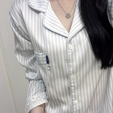 女款冰雪丝两件套条纹印花翻领开衫2025春夏家居服可外穿长袖长裤