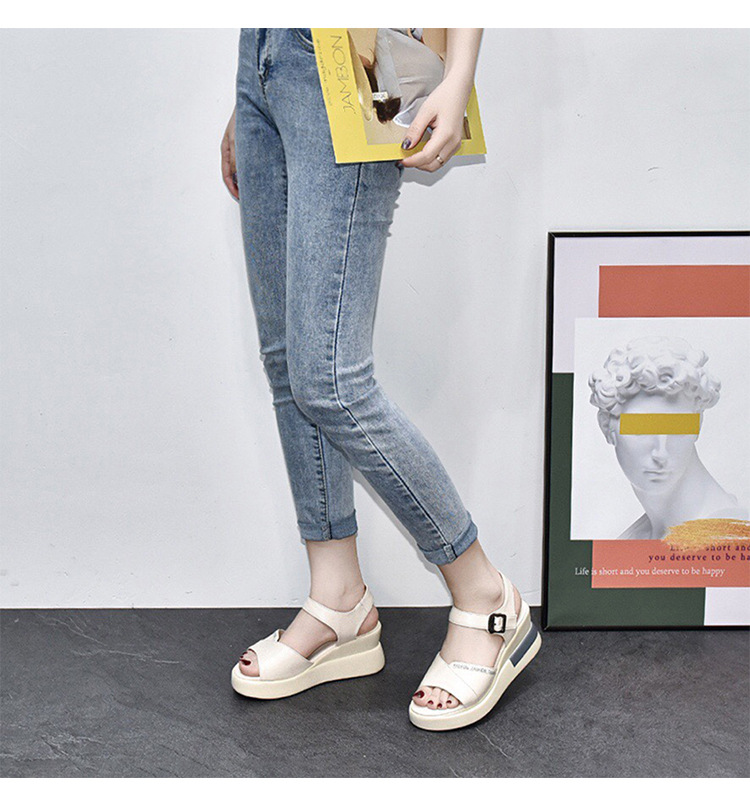 Giày sandal đế xuồng da thật quai đơn thời trang — Màu đen (Da bò lớp đầu tiên) chi tiết 6