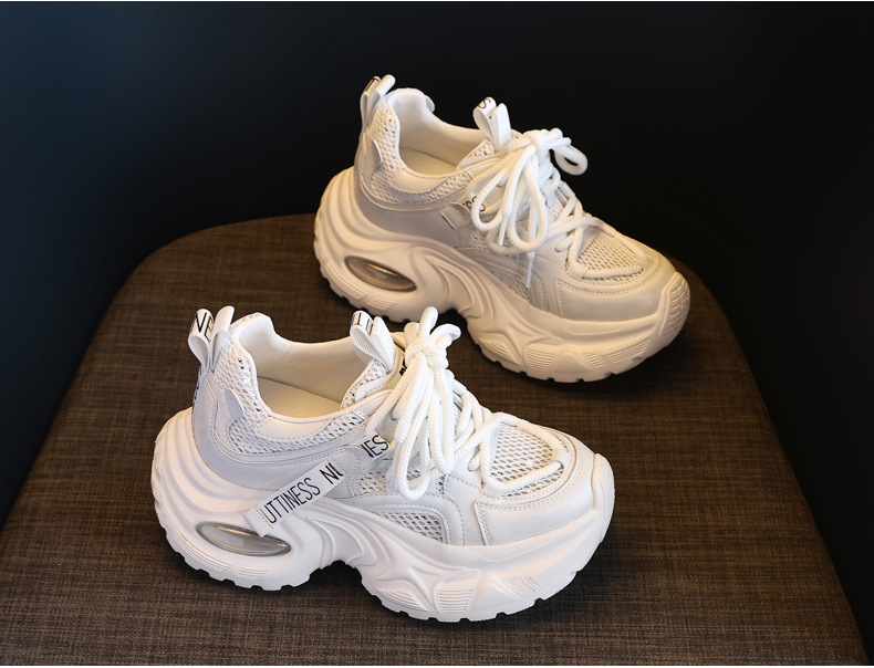 Giày sneaker nữ đế dày độn cao thoáng khí mặt lưới HS9866-5 — Màu trắng be chi tiết 7