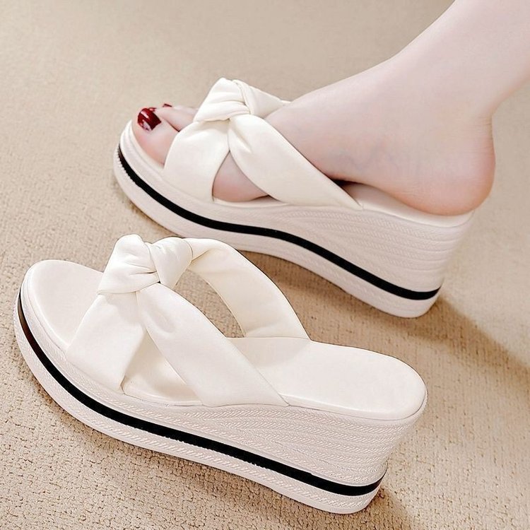 Zapatillas de clima de tacones inclinadas para mujeres 2026 verano nueva moda damas sandalias de tacones altos muffin grueso zapatillas de mujer image 1