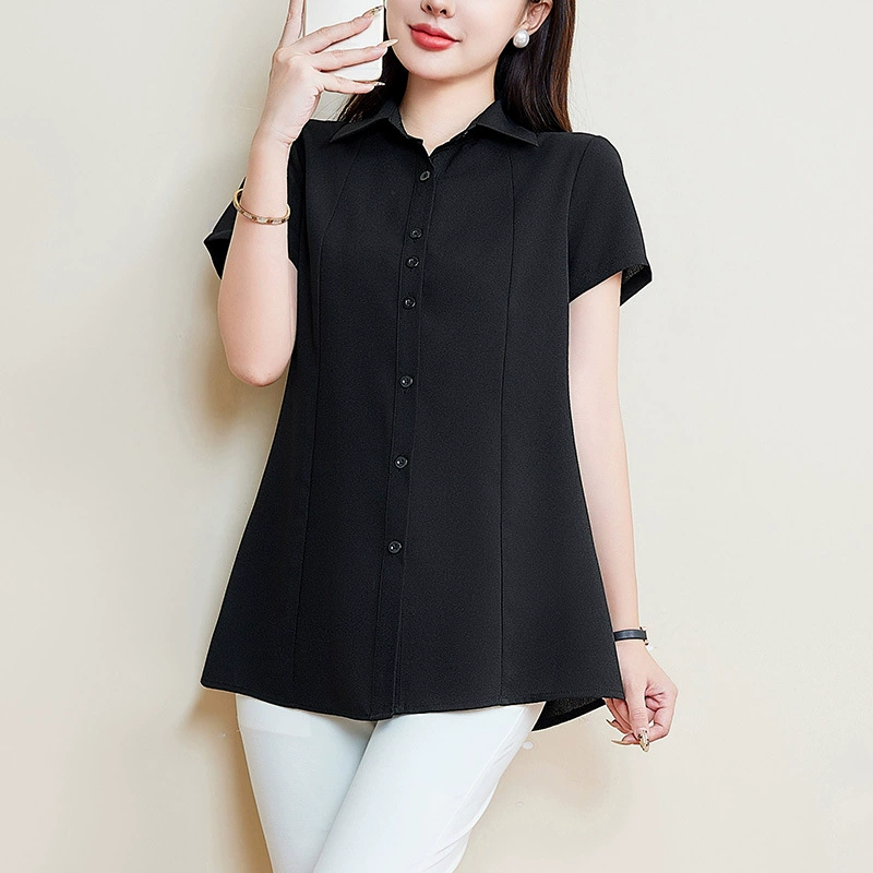 556 рубашка с короткими рукавами, покрывающий живот, шифоновая рубашка большого размера женская летняя рубашка повседневная толстая мм тонкая, покрытая мясом