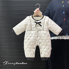 婴儿冬装夹棉加绒连体衣女宝宝保暖加厚棉服新生儿周岁公主礼服潮