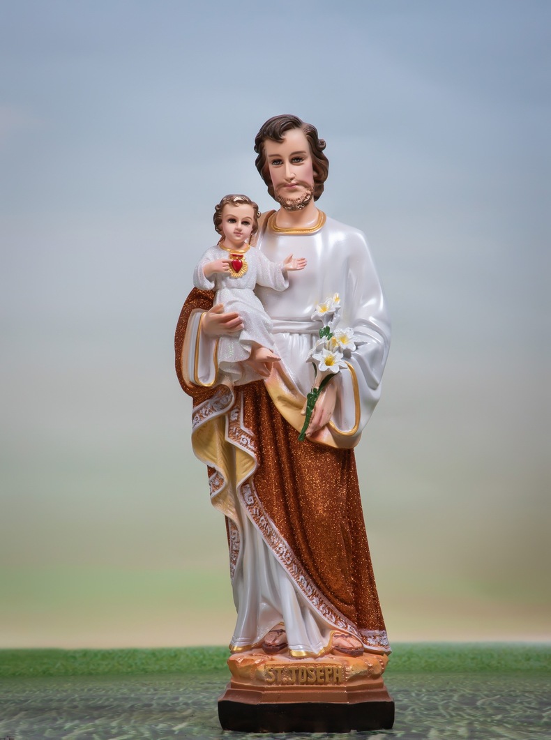 60cm José abraza a los niños adornos estatuas de la iglesia de la casa decoración de la sala de estar