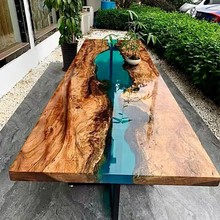环氧树脂河流桌子实木原木大板海浪茶桌茶几餐桌茶板创感应发光桌