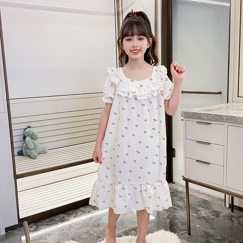 女童睡裙夏款2025新款儿童家居服网红女孩云朵棉睡衣夏季薄款