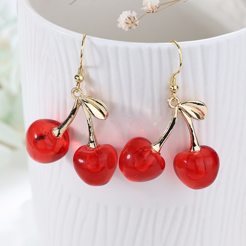 Aretes de cereza roja para mujer – colgante exquisito, fruta de imitación versátil, nuevo estilo