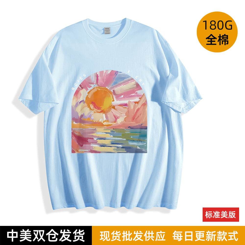 EBAY热销2025新款抽象派艺术画趣味印花女款宽松纯棉圆领T恤