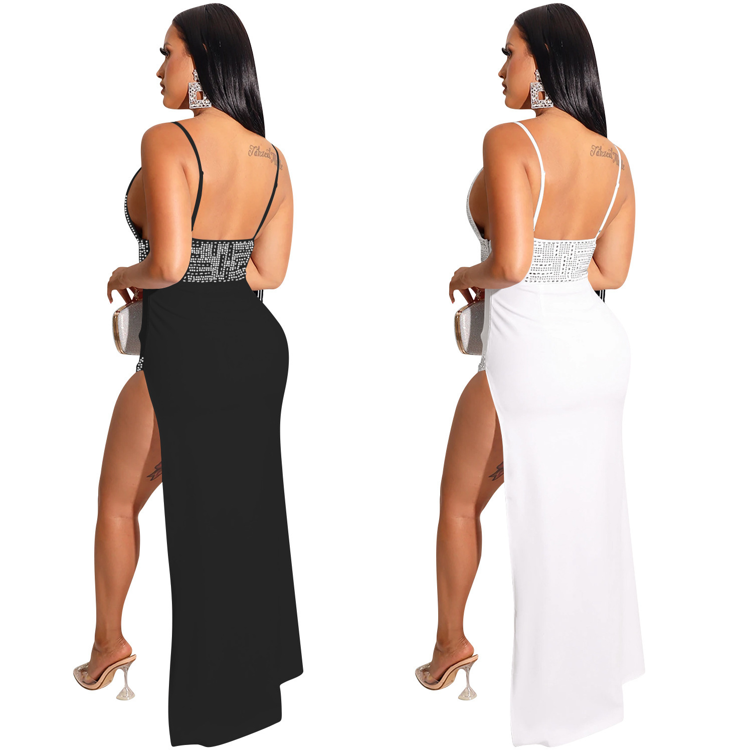 C5902 nuevos productos transfronterizos QuickBuy Amazon Europa y América taladro caliente sexy cinturón irregular vestido largo image 5