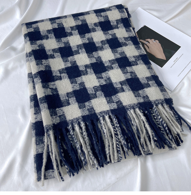 Kariert Schal Mit Fransen Für Damen Für Herbst Und Winter_voghion.com