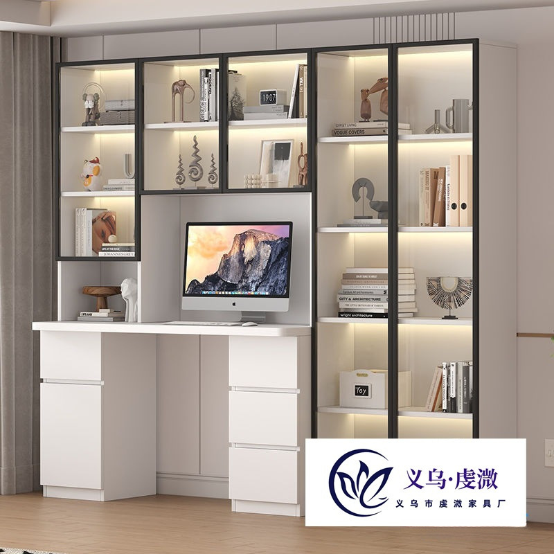 Solid Wood Desk Bookshelf Combination Simple Desktop Computer Desk Bookcase Integrated Home Children's Bedroom Student Study Table