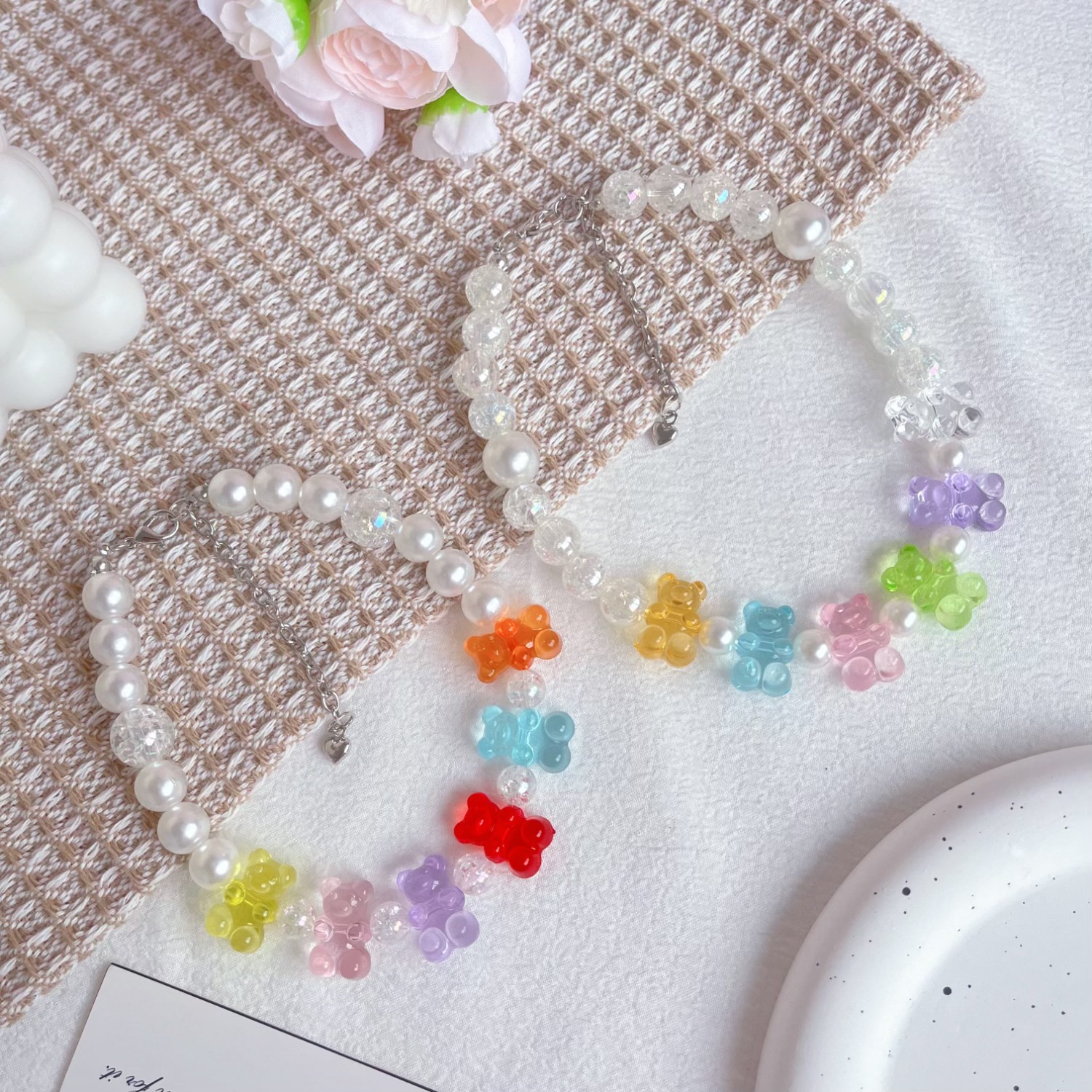 Hanfeng pet collar de perlas adorable panda collar de perlas gatos que panda collar de perros accesorios de dibujos animados