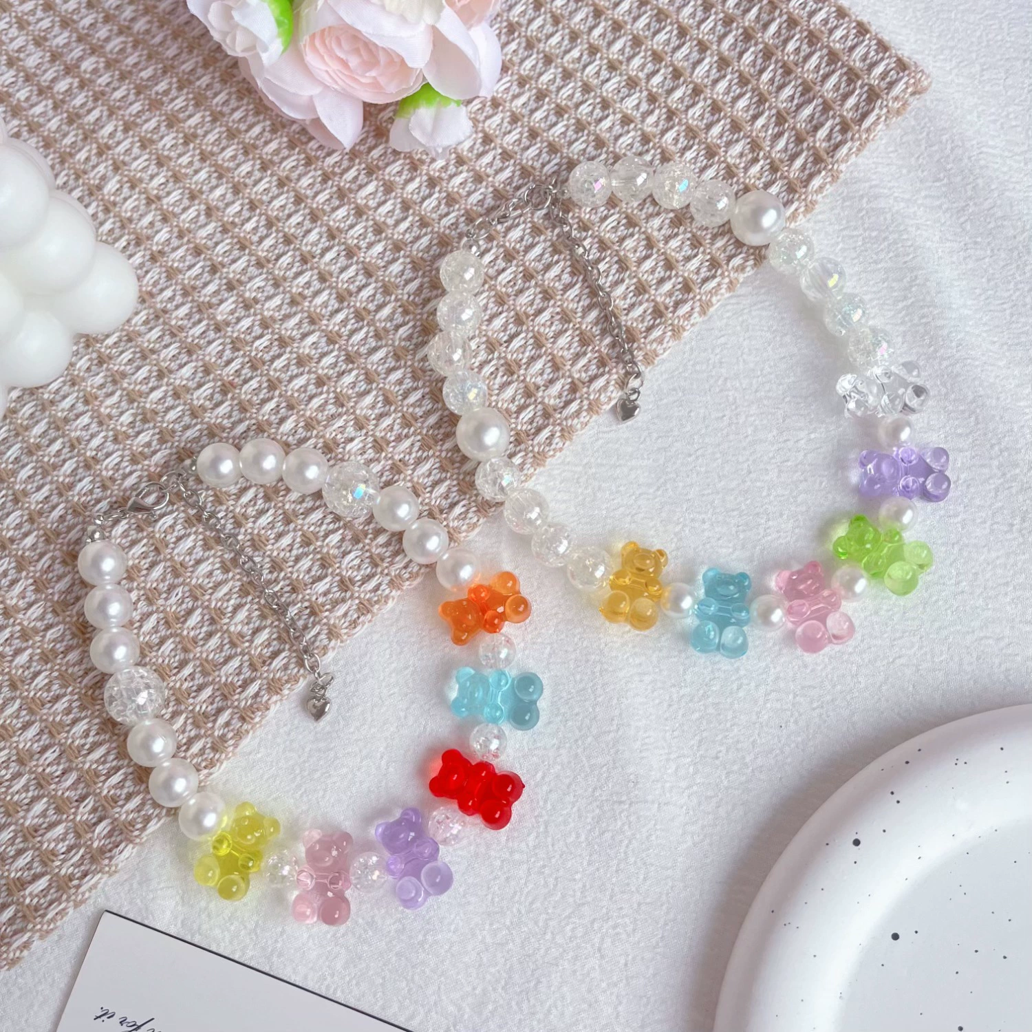 Корейский ветер домашнее жемчуг ожерелье милый медведь бисер кошачий ошейник лучше, чем медведь собачье ожерелье