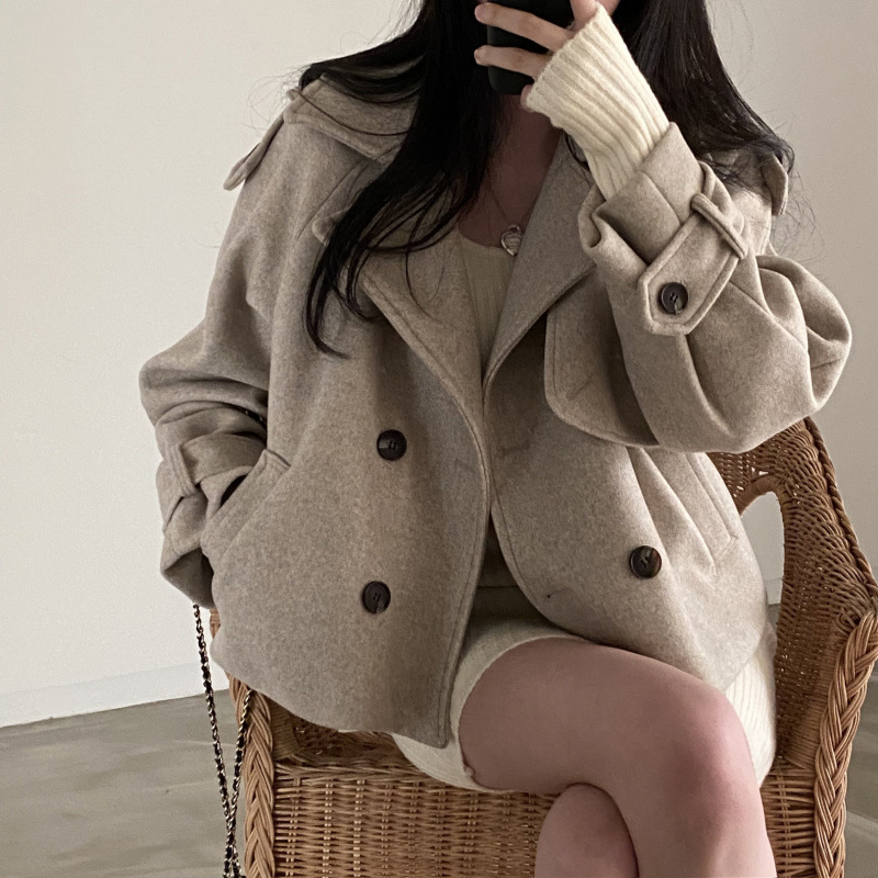 Demi-season retro suit, woolen jacket, Korean style, French vintage style, oversize
