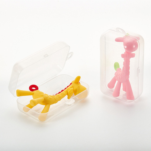 Multiple silicone teething rings with storage box, infant teething stick, small deer banana 3D fruit rattle, cartoon teethers
