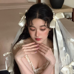韓国式の甘い超仙の少女の蝶結びの頭の紗の美しい気質の新婦の王女の風の写真のウェディングドレスの装飾