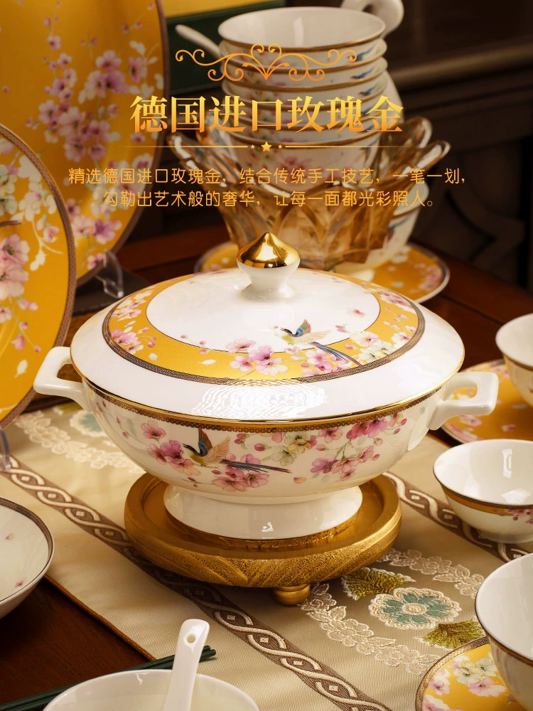 Набор мисок Домашний Jingdezhen керамическая посуда Китайская золочение-стиль золотая кайма посуда костяная фарфоровая сервировка блюд комплект