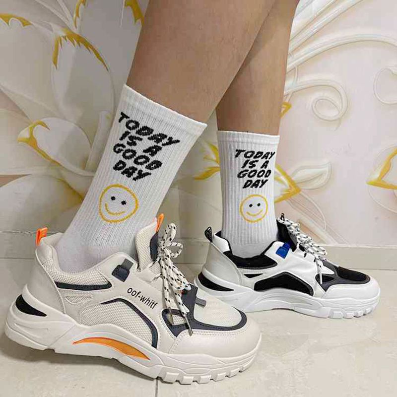 Trendy ins Internet Trendy Men's and Women's All-match Mid-barrel Socks Japanese-style College-style European and American-style Street Skateboard Cute Long Cotton Socks