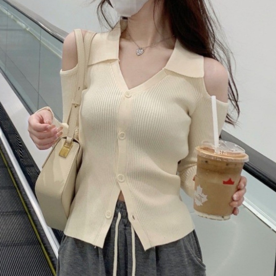 Pure desire style design Top Coat hot girl slim-fit off-shoulder long sleeve sweater milk series wear early Autumn Sweater for women